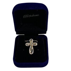 Devotions Two Tone Open Loop Cross w/ Rhinestones Necklace 16" Chain 2" Extender